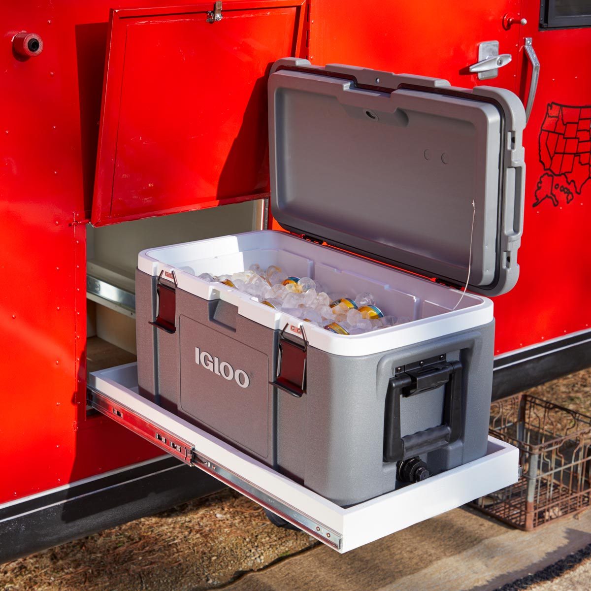 camper roll out cooler