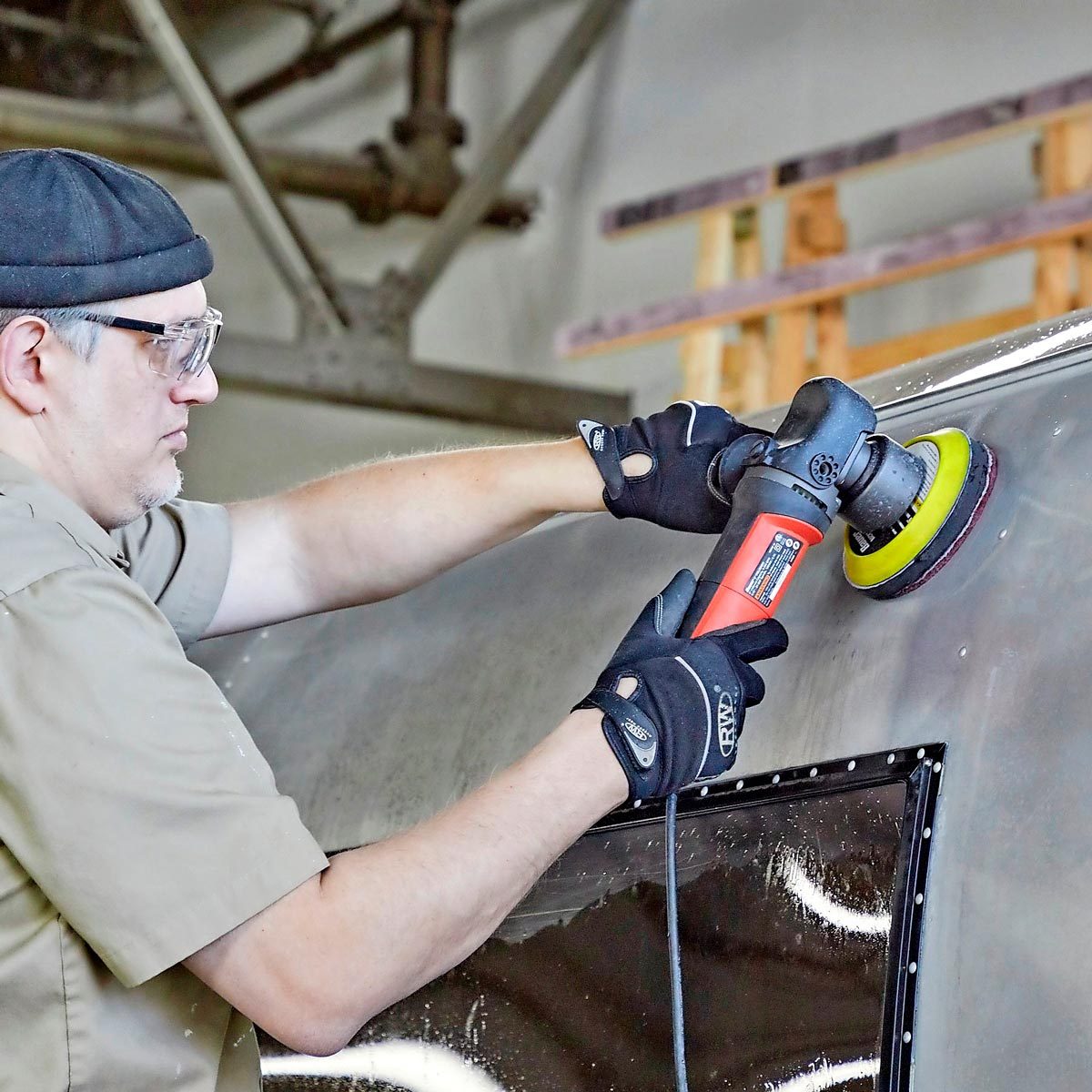 buffing exterior of camper