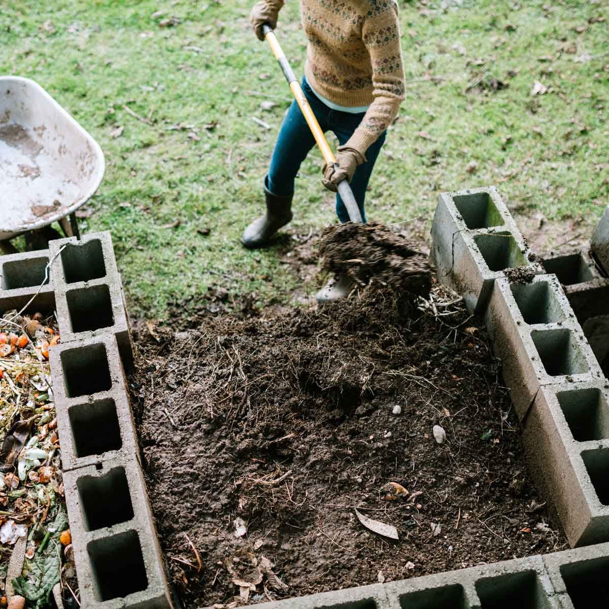 Scooping compost