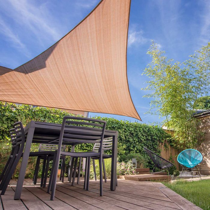 Shade sail over a patio table