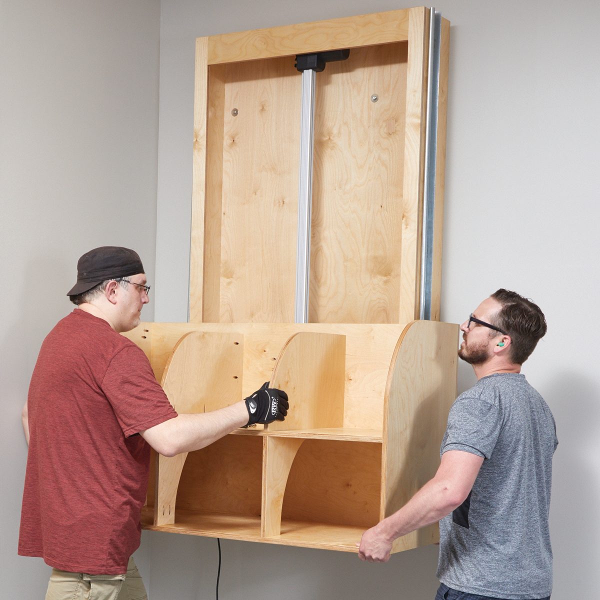 Setting the garage shelf on lift