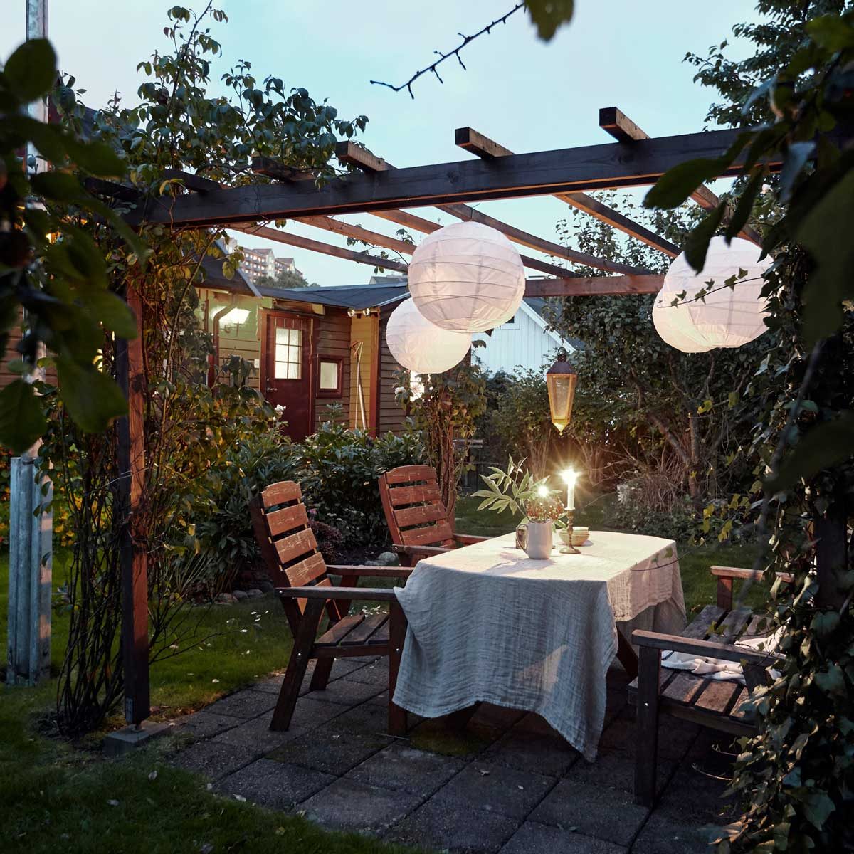 Table set under a pergola