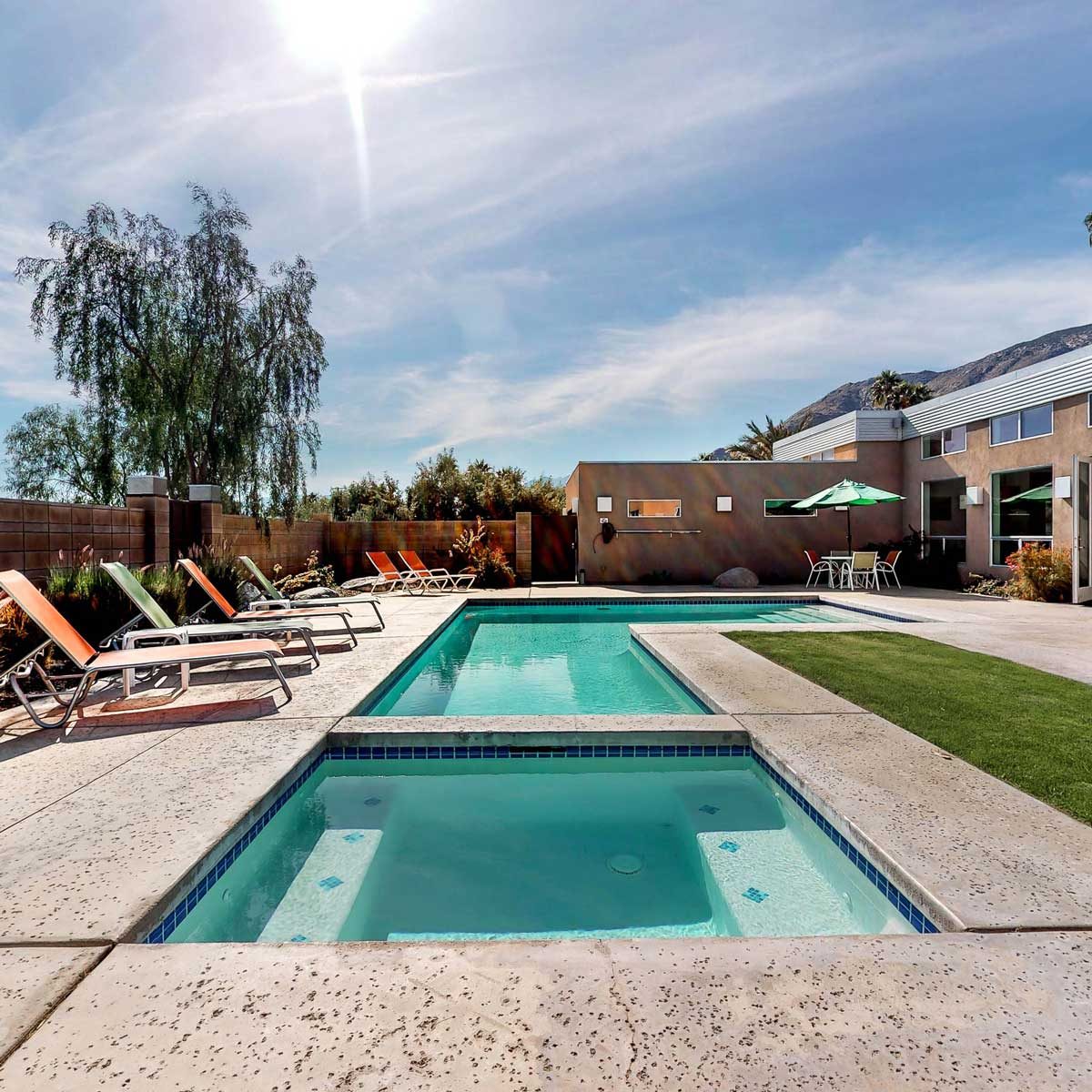 mid century modern style home pool area