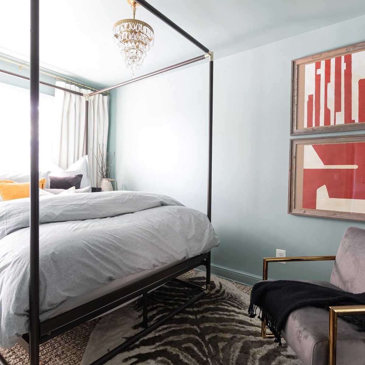 Bedroom with a painted ceiling