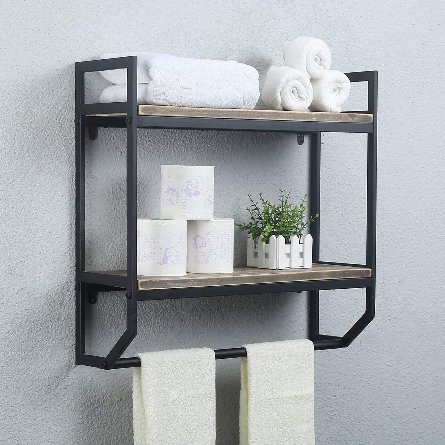 2 Tier Metal Industrial Bathroom Shelves Wall Mounted Ecomm Via Amazon.com