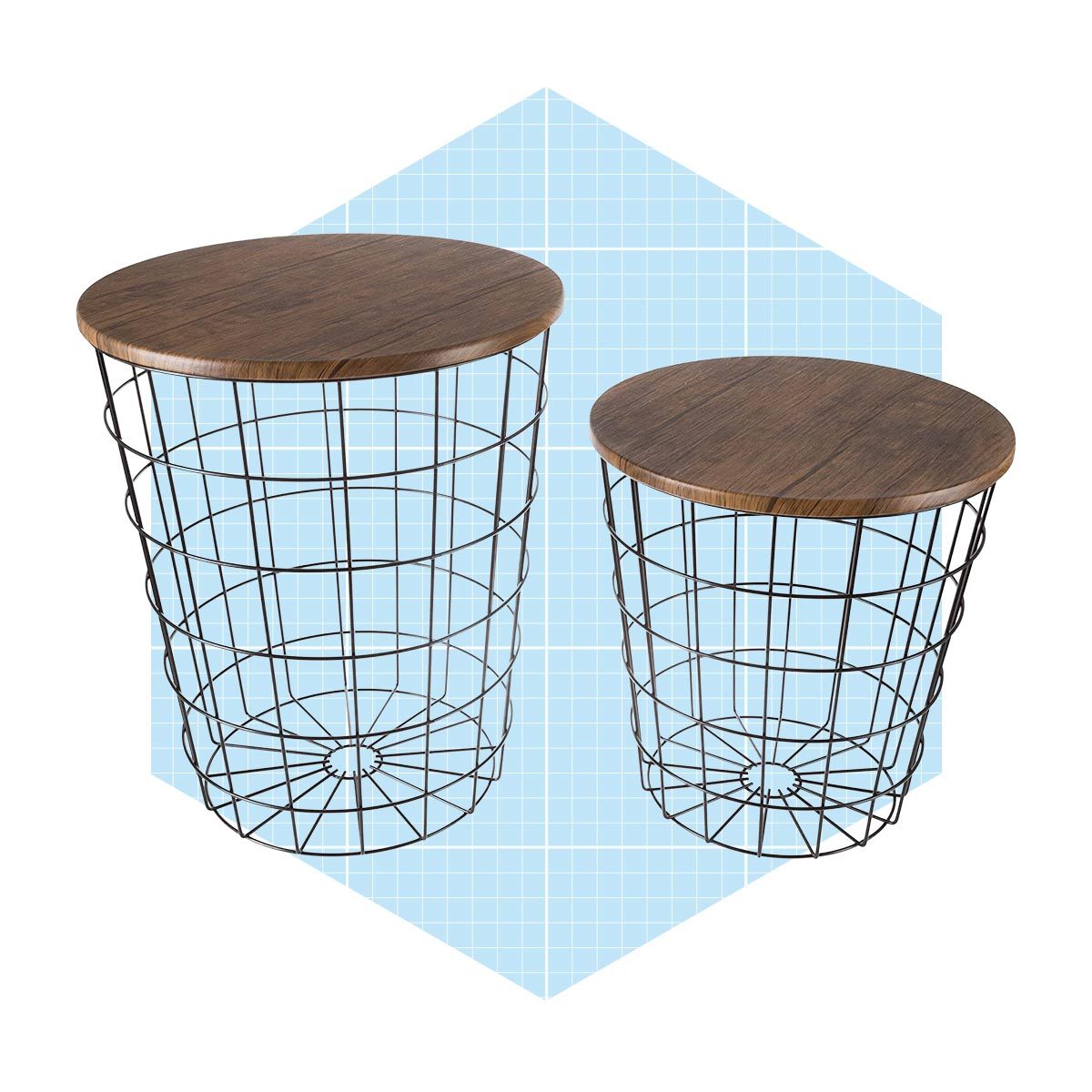 Nesting Wire Basket Base And Wood Tops