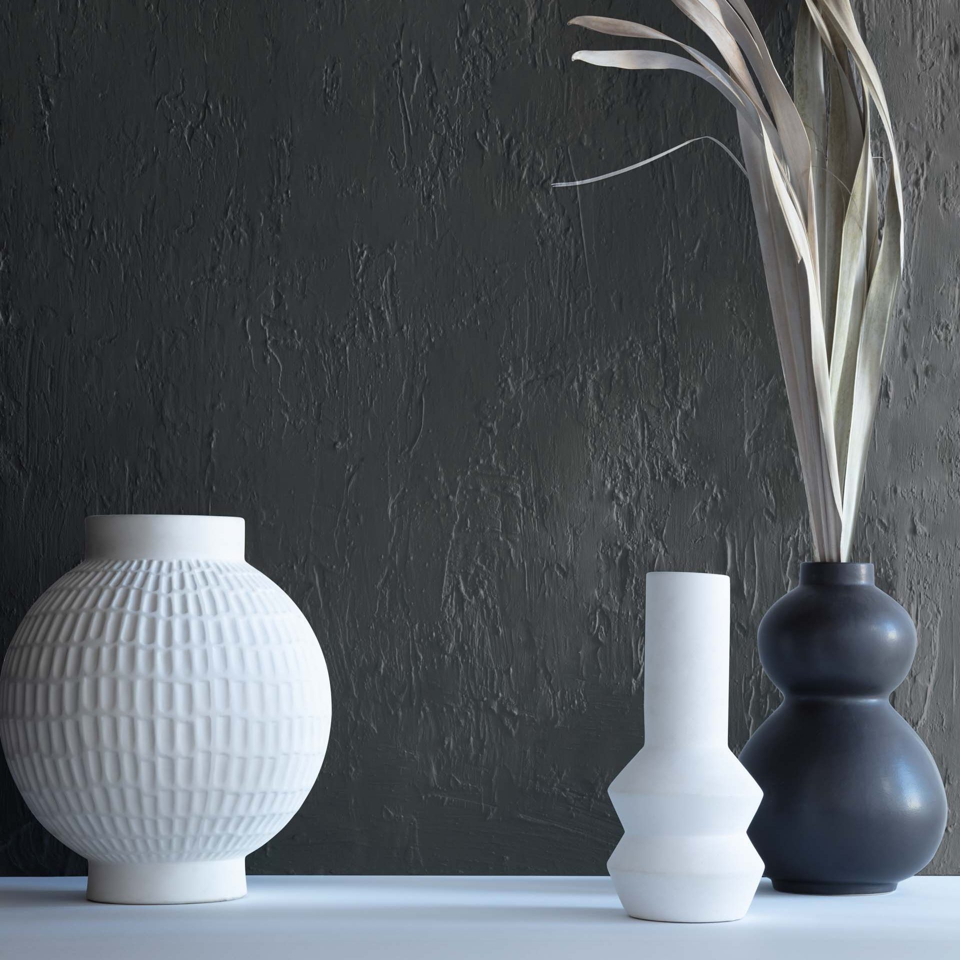 black Neutral Paint with three fancy black and white vases