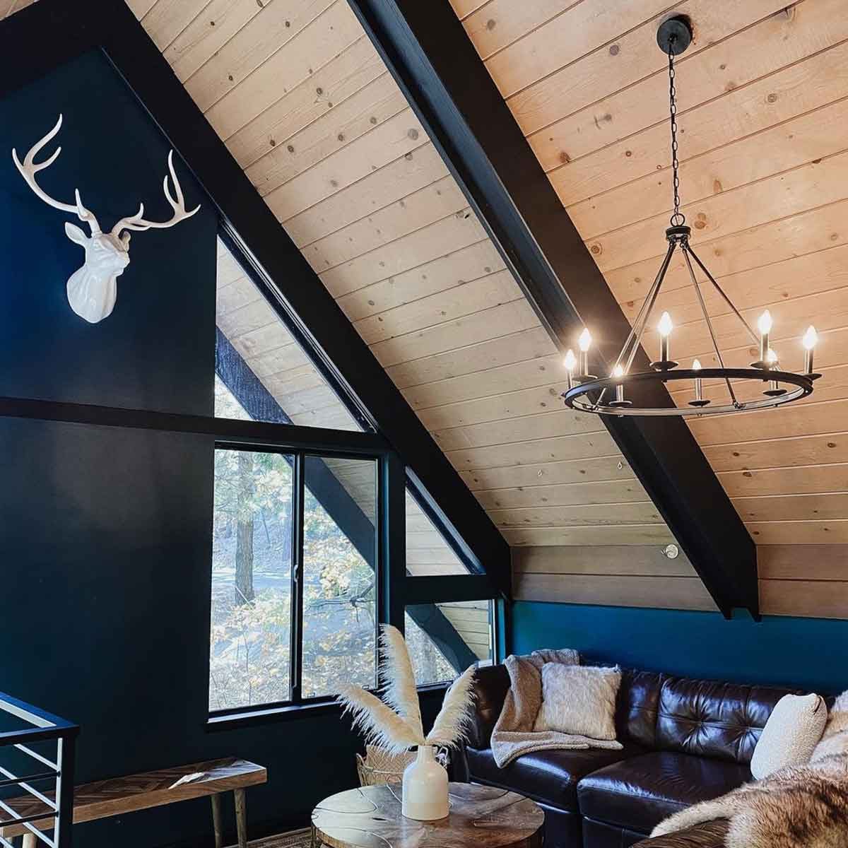 cabin walls wood panel dark paint