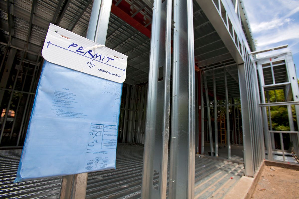 Building permit on steel framed house. Los Angeles, California