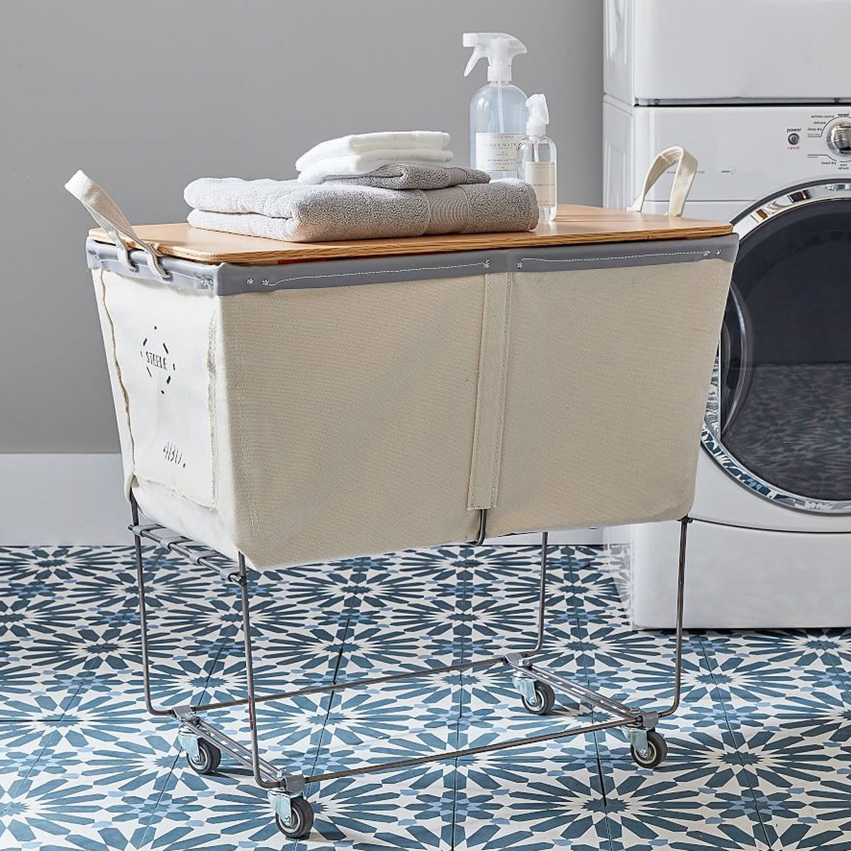 Medium Elevated Canvas Laundry Basket With Wheels Ecomm Potterybarn.com