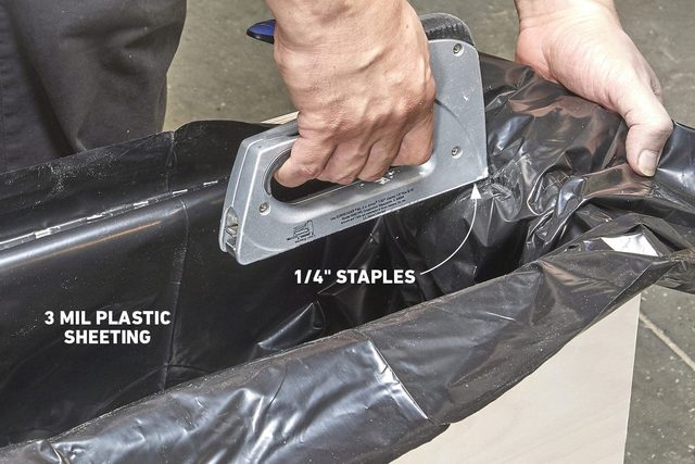 Staple the plastic liner