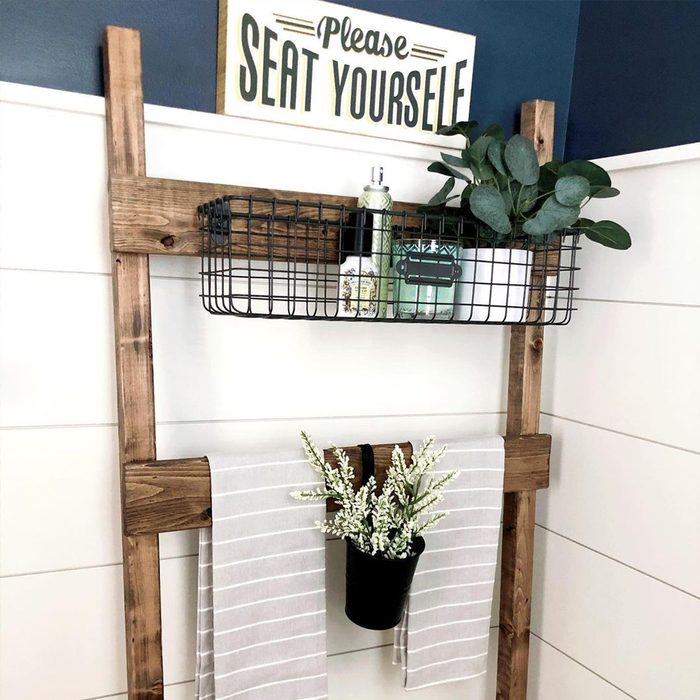 Ladder Storage Shelf In Half Bathroom