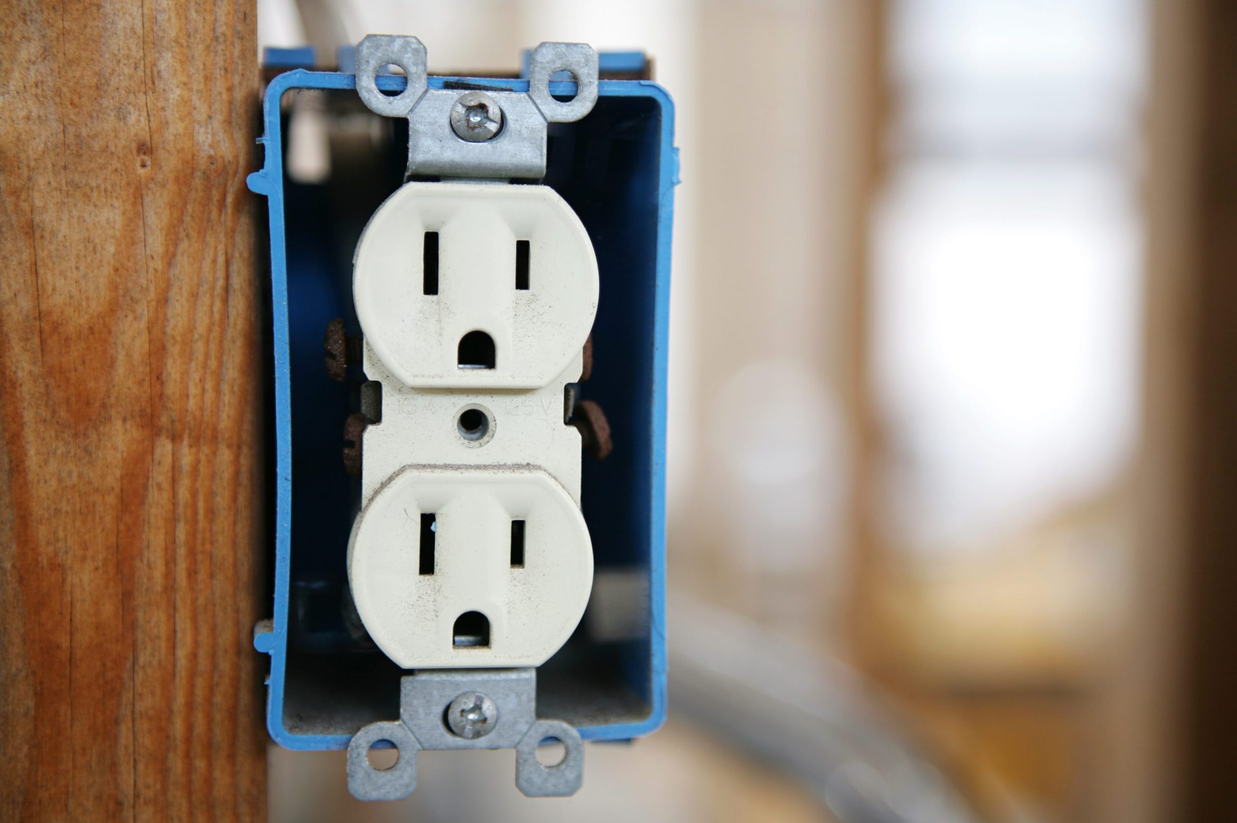 blue Electrical box with power outlet