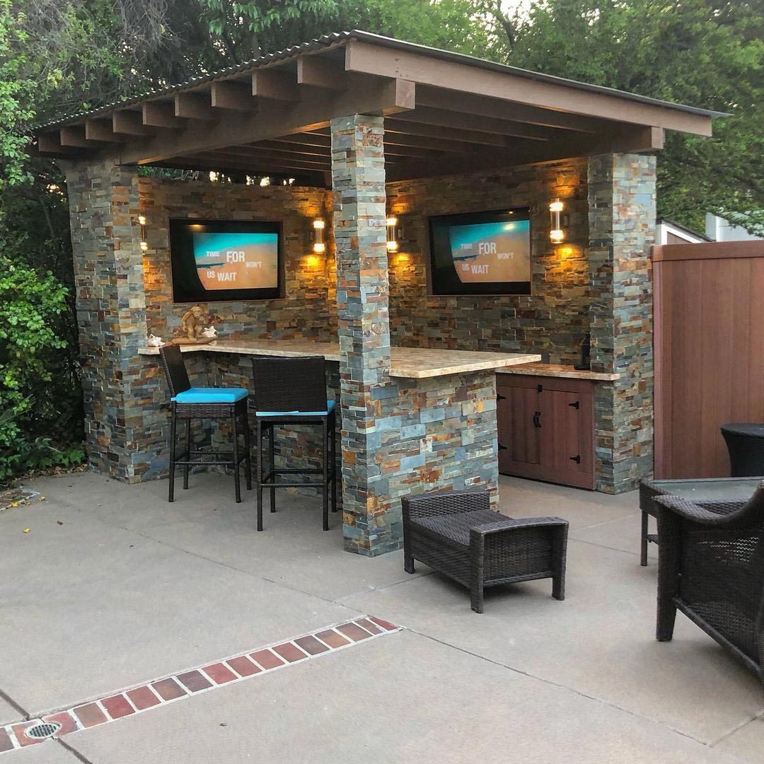 Semi Open Outdoor Kitchen Bar Idea