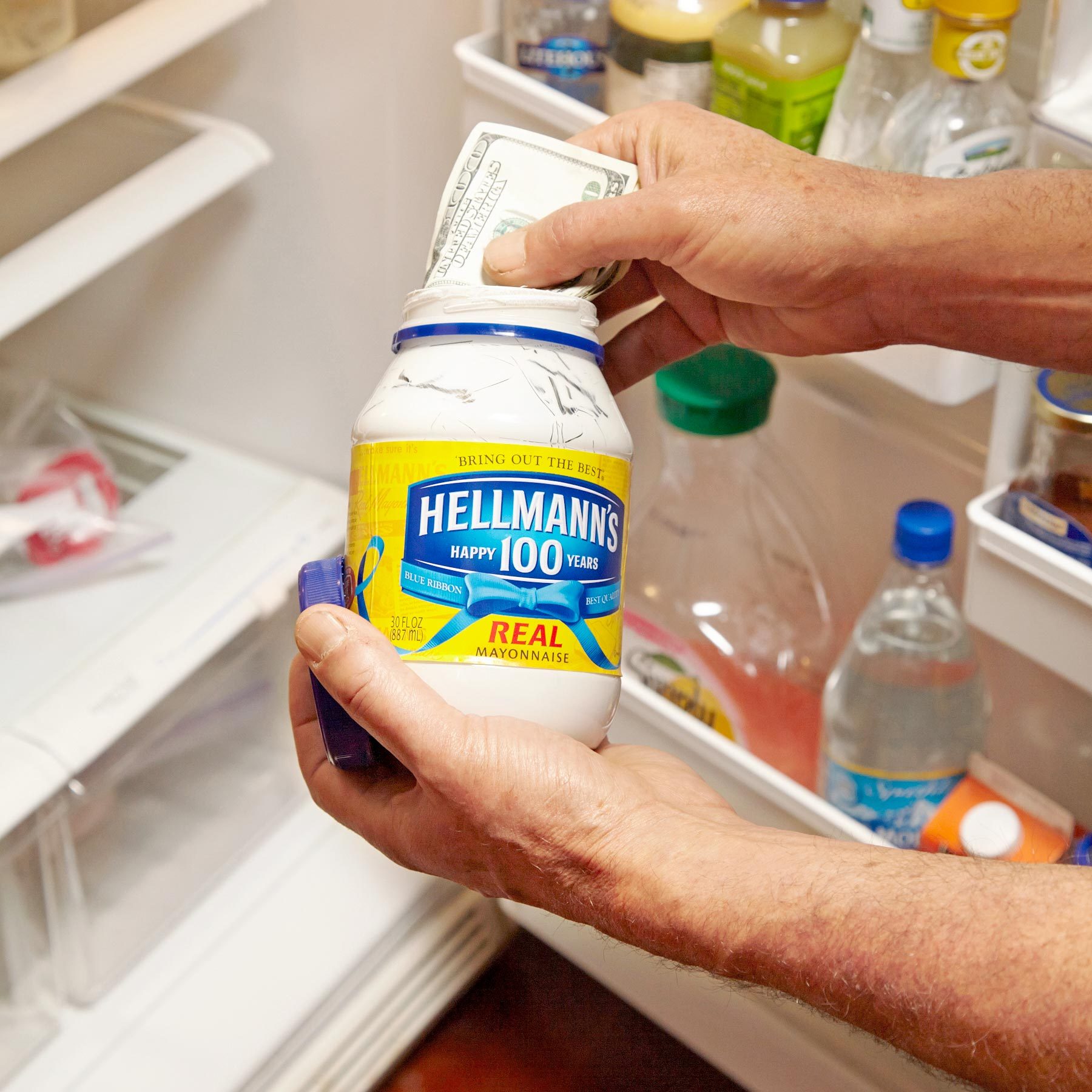 hiding money in a mayonnaise jar