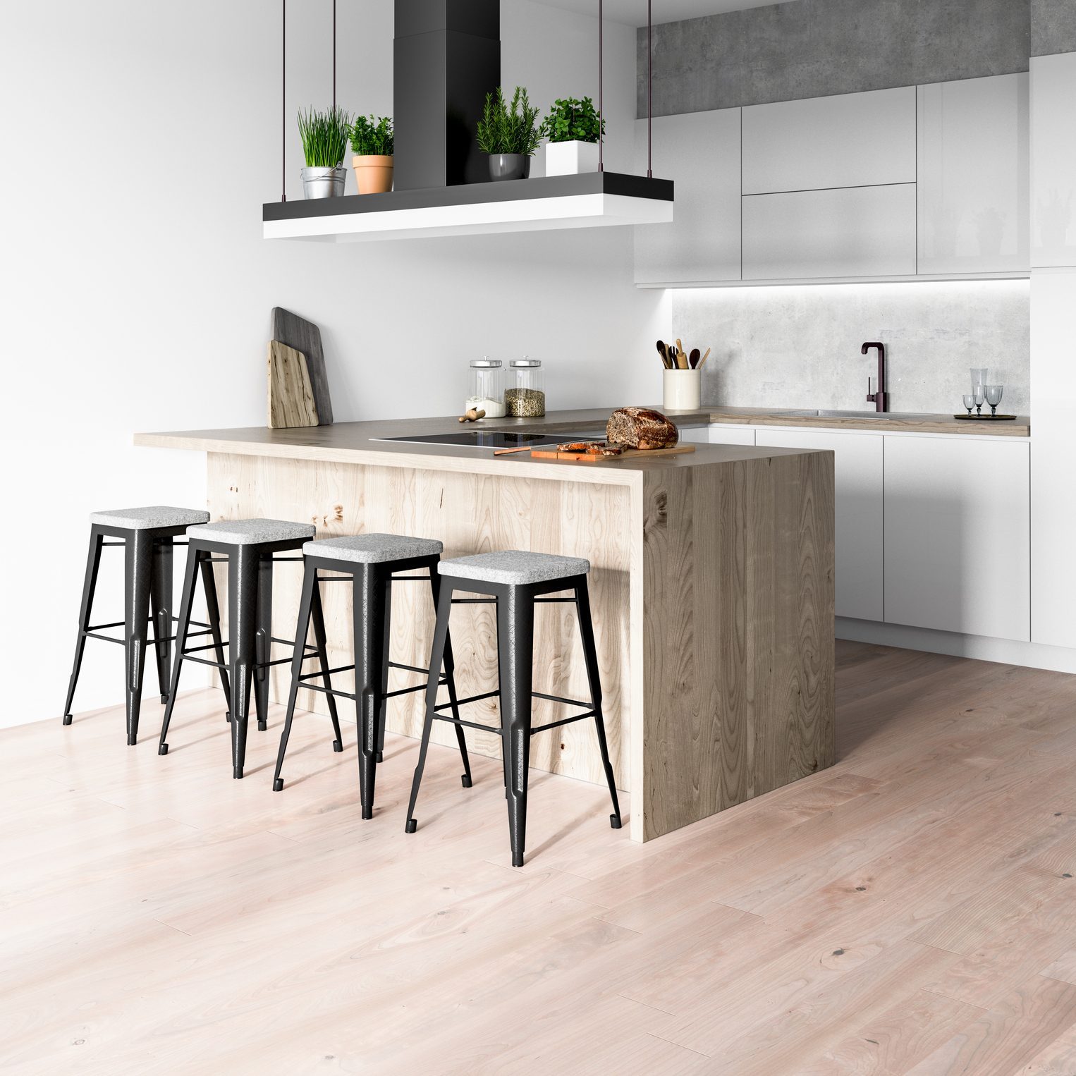 Modern kitchen interior with vinyl flooring