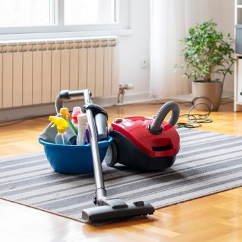 clean home with cleaning products on the floor