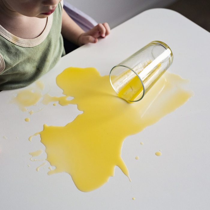 baby Spilled juice white counter