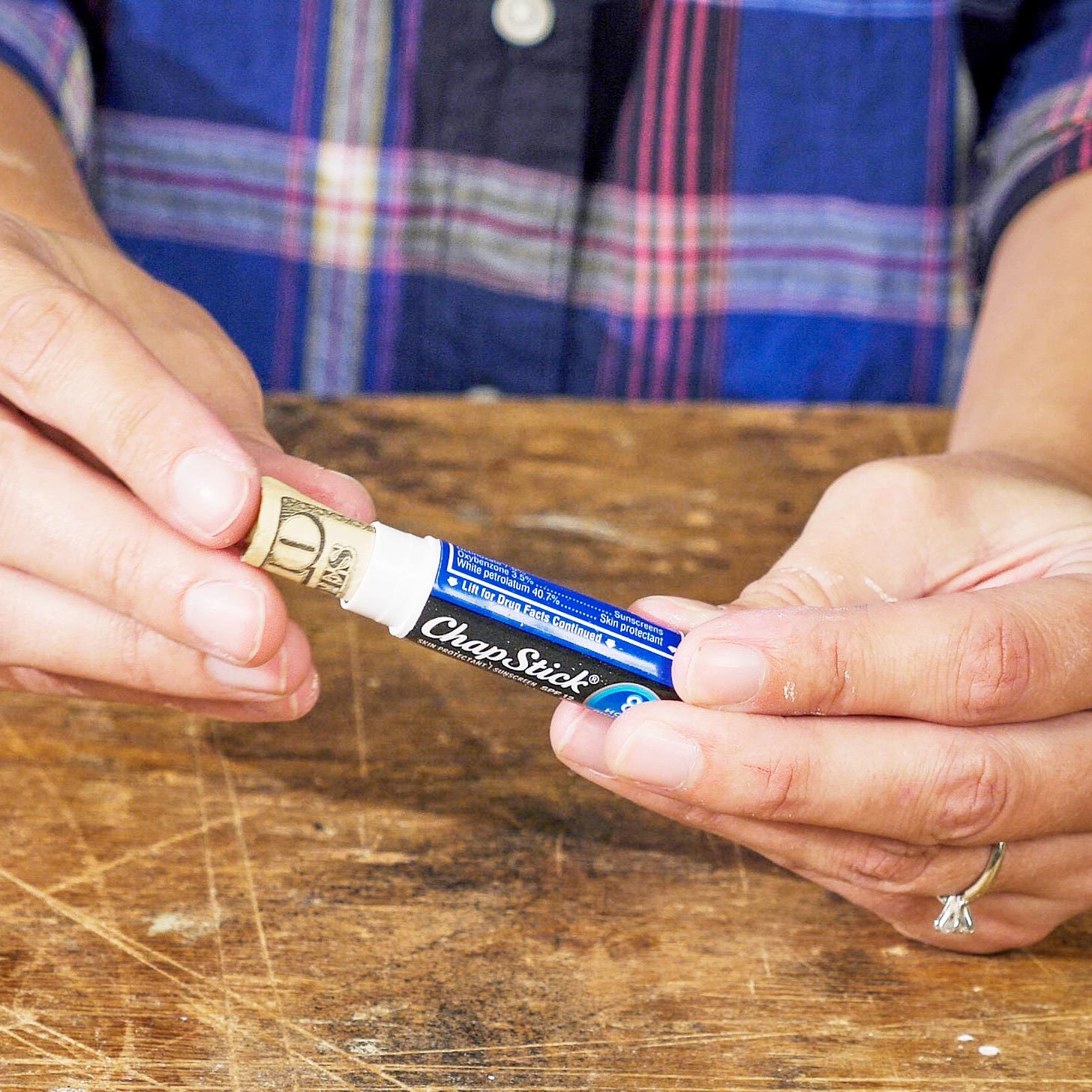 hiding money in an empty chapstick tube