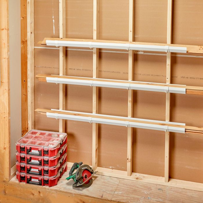 diy shelving using gutters