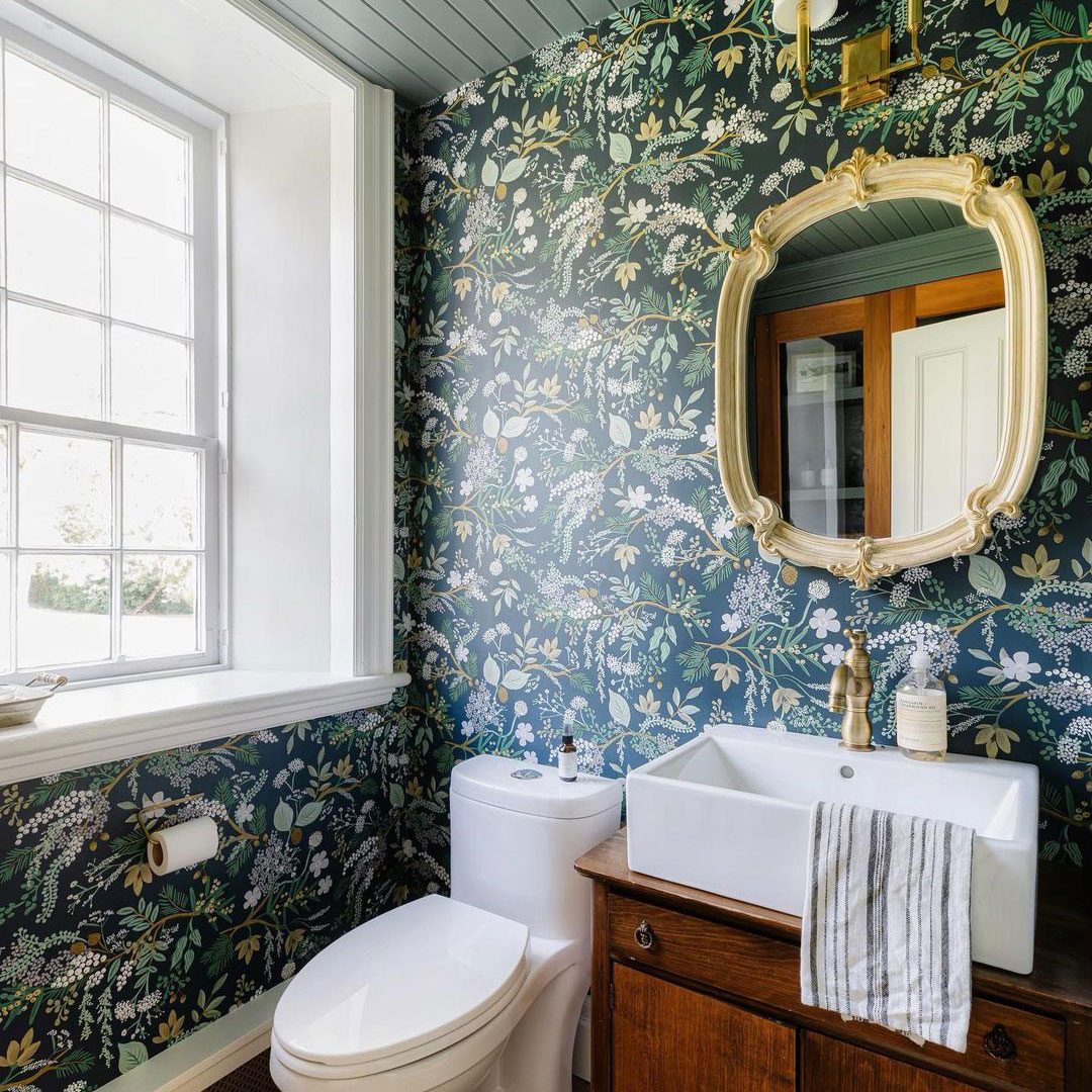 Dark Floral Bathroom Wallpaper