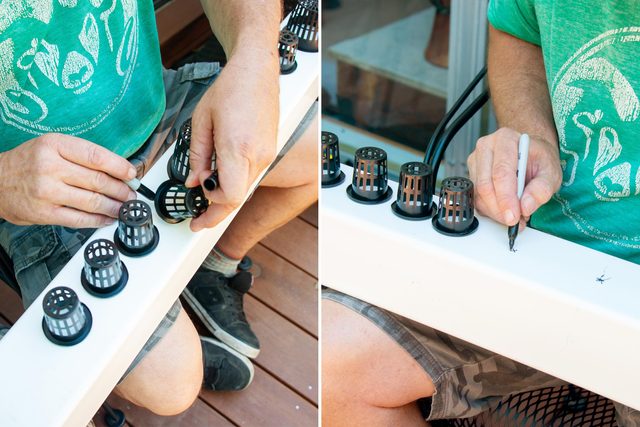 making a pattern with net cups and marking the center with a sharpie