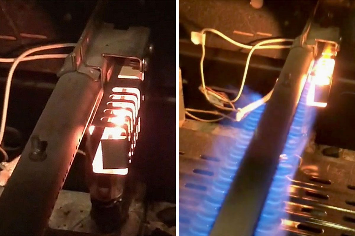 fixing a Gas Stove Step 4 close up of Testing Ignigter and the Glowing flame