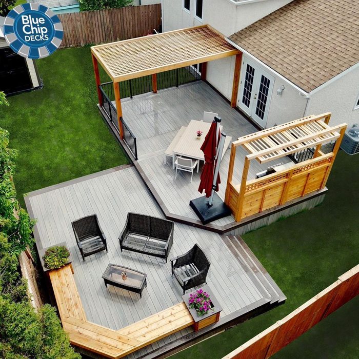 Multi Level Deck With Cedar Accents Courtesy @bluechipdecks Via Instagram