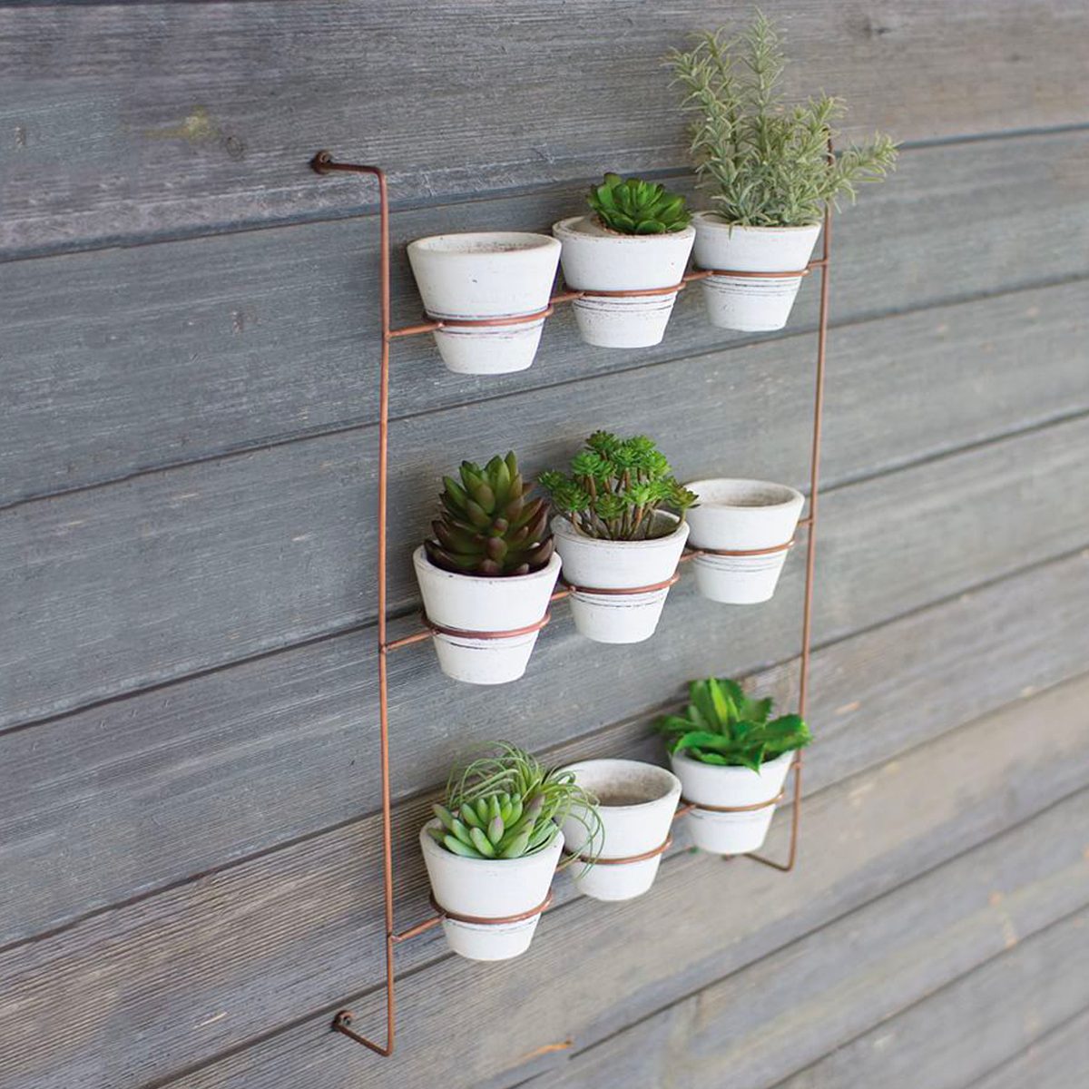 White Wash Clay Pots On Copper Wall Rack Ecomm Potterybarn.com