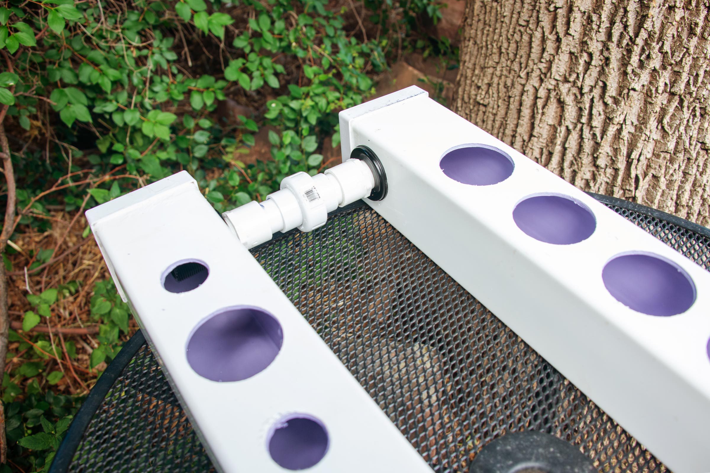 two of the rails connected together with the union fittings