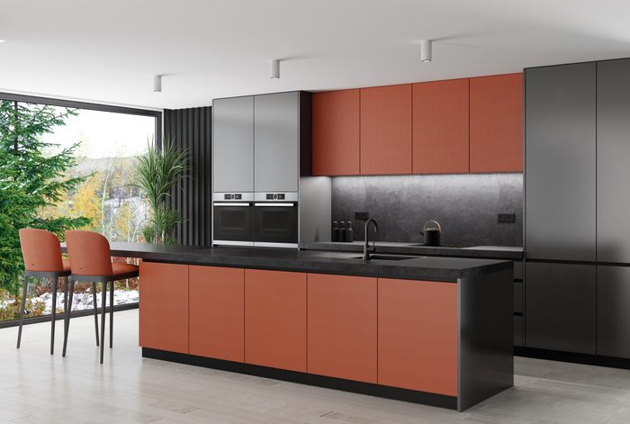 rust colored kitchen