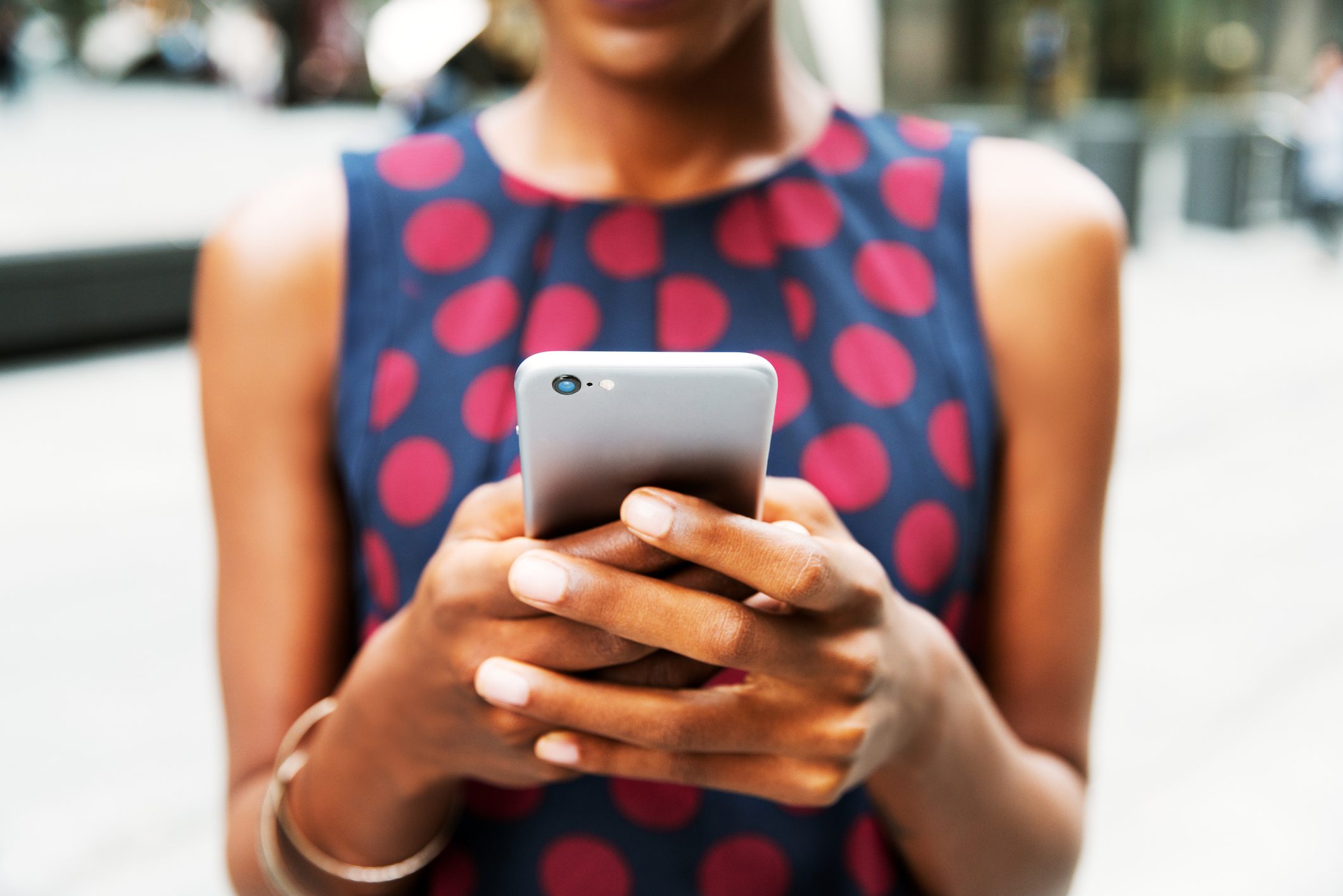 Close up of woman using smart phone