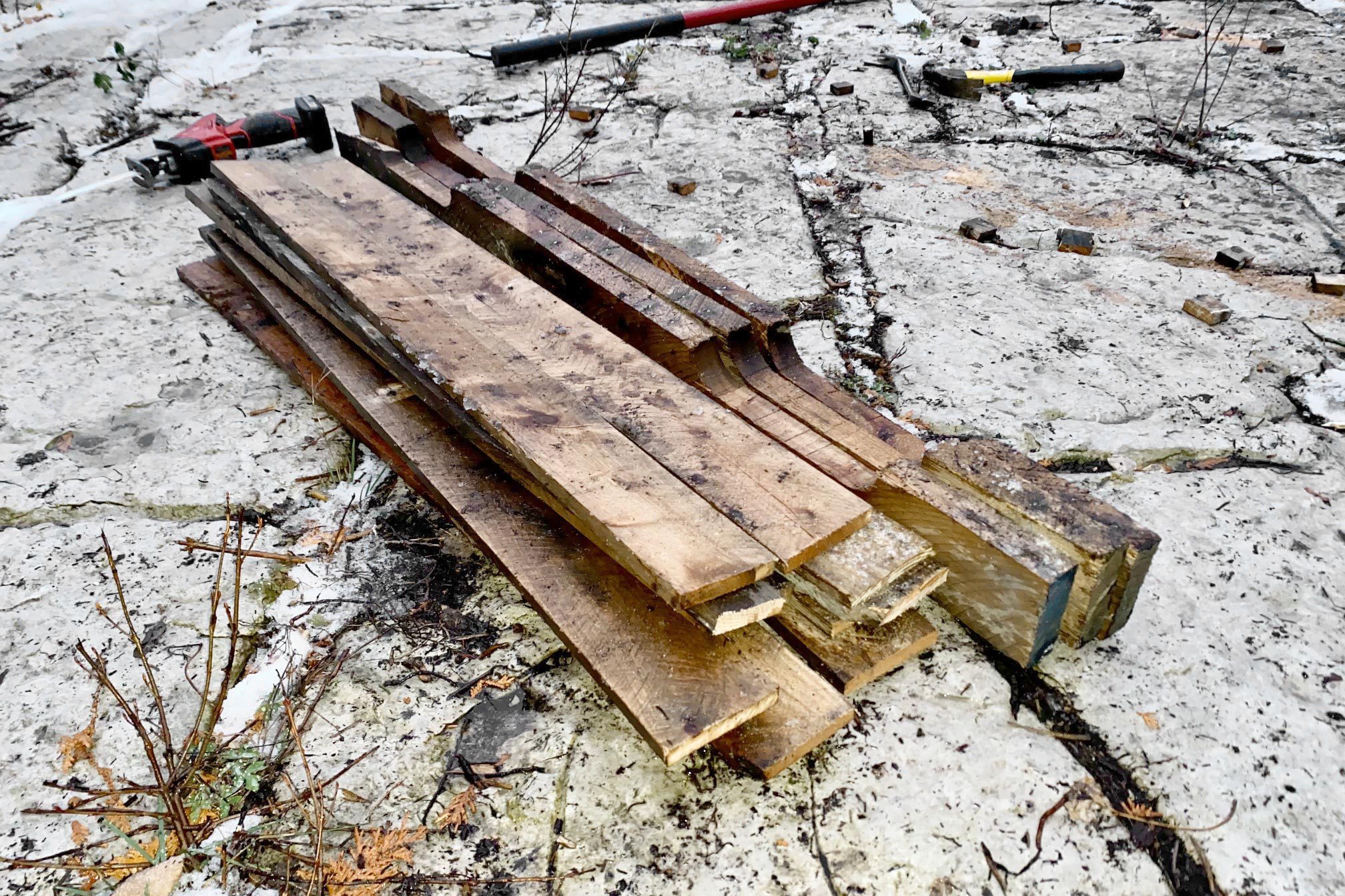 a pile of wood from a pallet
