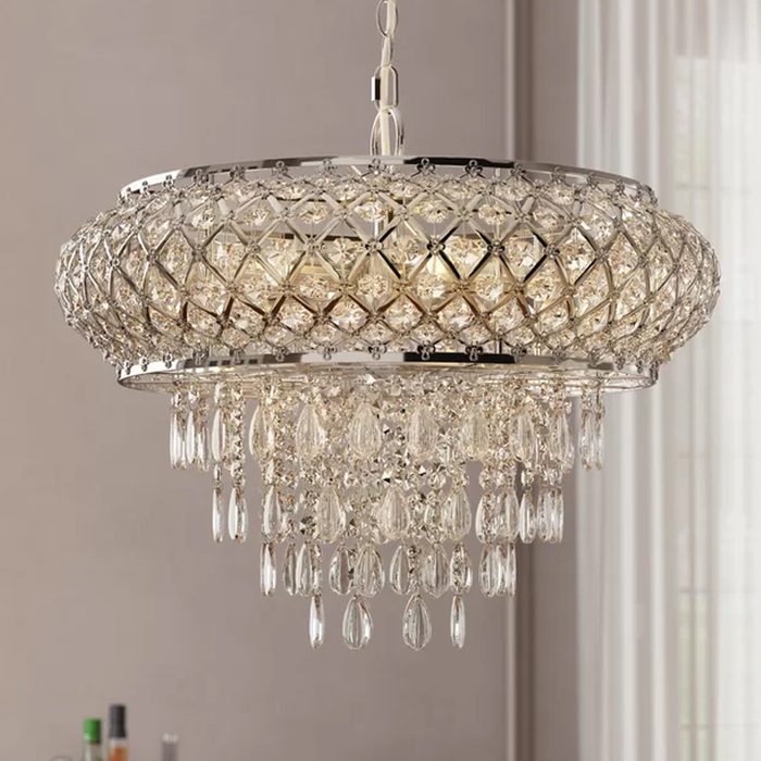 Bevers 5 Light Large Silver Statement Chandelier With Cascading Crystals