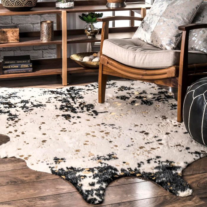 Alferce Faux Cowhide Ivory And Black 6 Ft. X 8 Ft. Shaped Area Rug Ecomm Homedepot.com