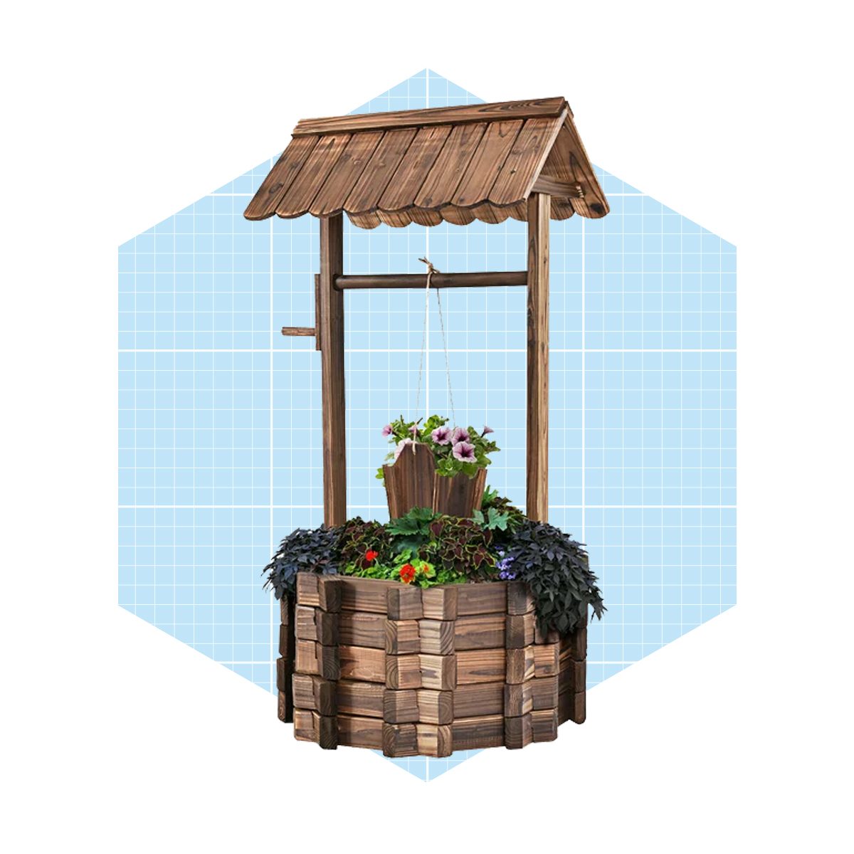 Costway Outdoor Wooden Wishing Well Bucket Planter Ecomm Walmart.com