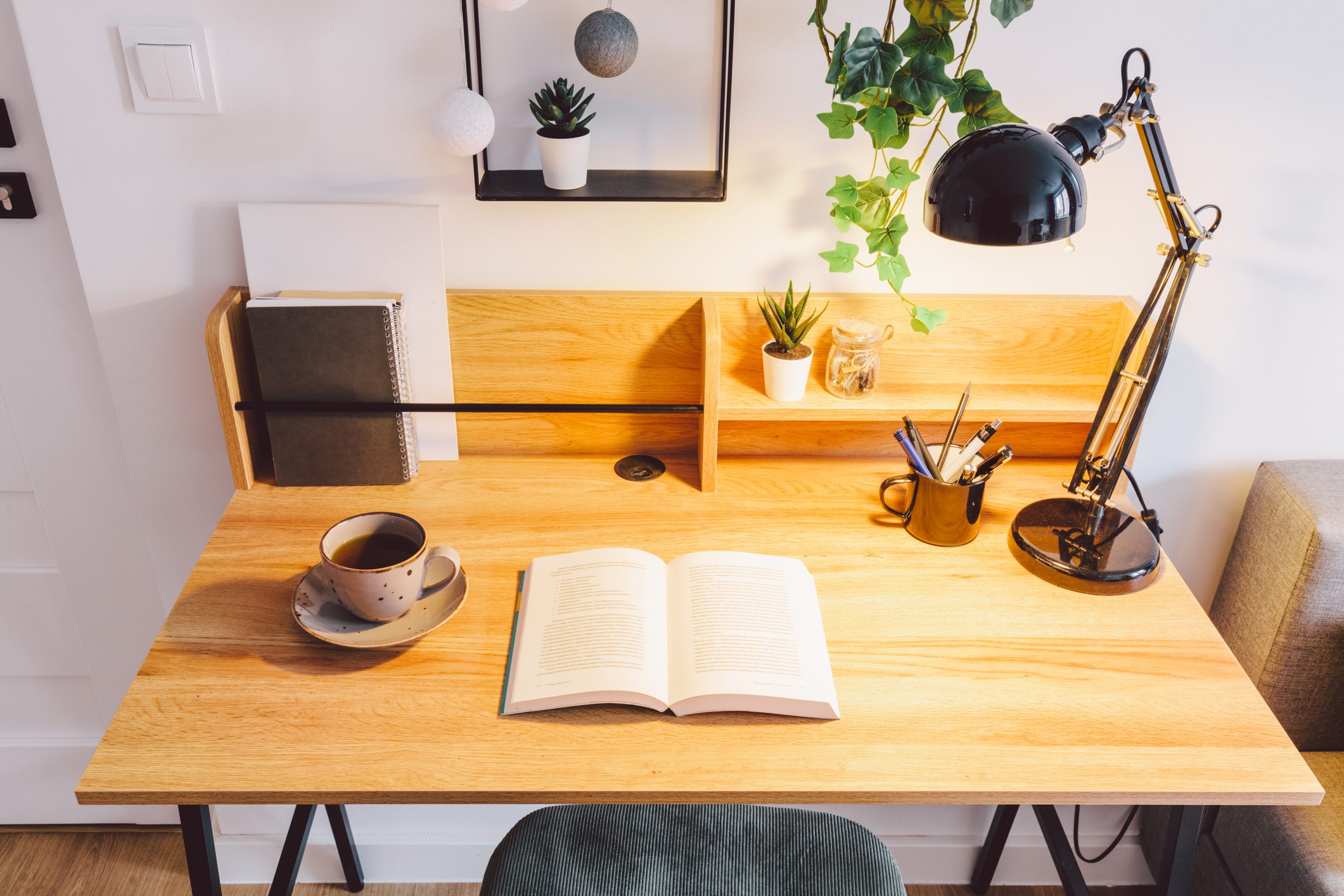 Work at home office, modern simple desk