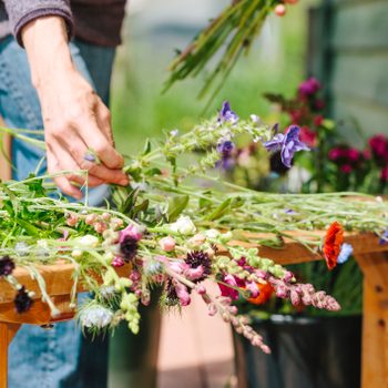 Market Gardener Makes Bouquets of wild flowers