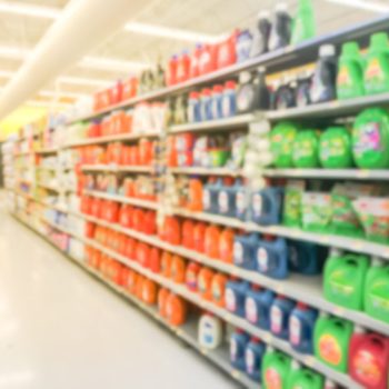 Abstract Blurred Laundry Detergent Products At Retail Store In Usa