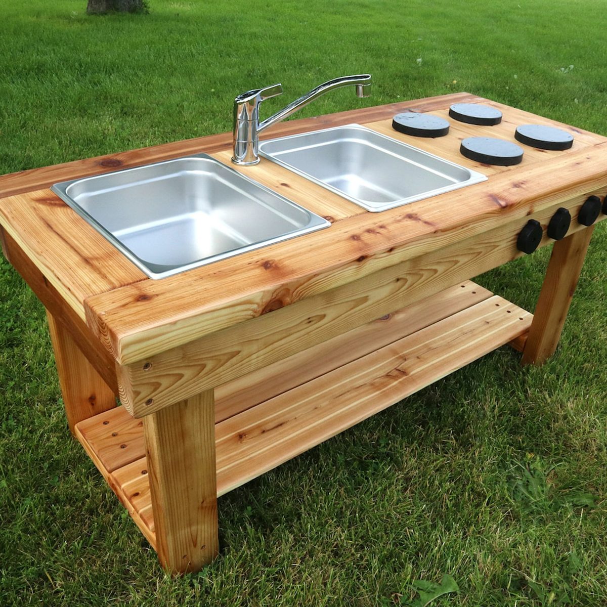 Simple Mud Kitchen With Shelf Outdoor Pretend Kitchen With Working Sink Ecomm Etsy.com