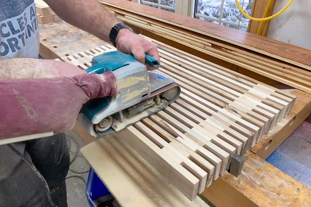 sanding the table