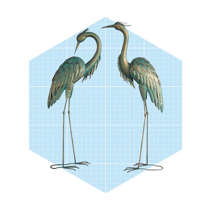 Preening Crane 2 Piece Garden Statue Set