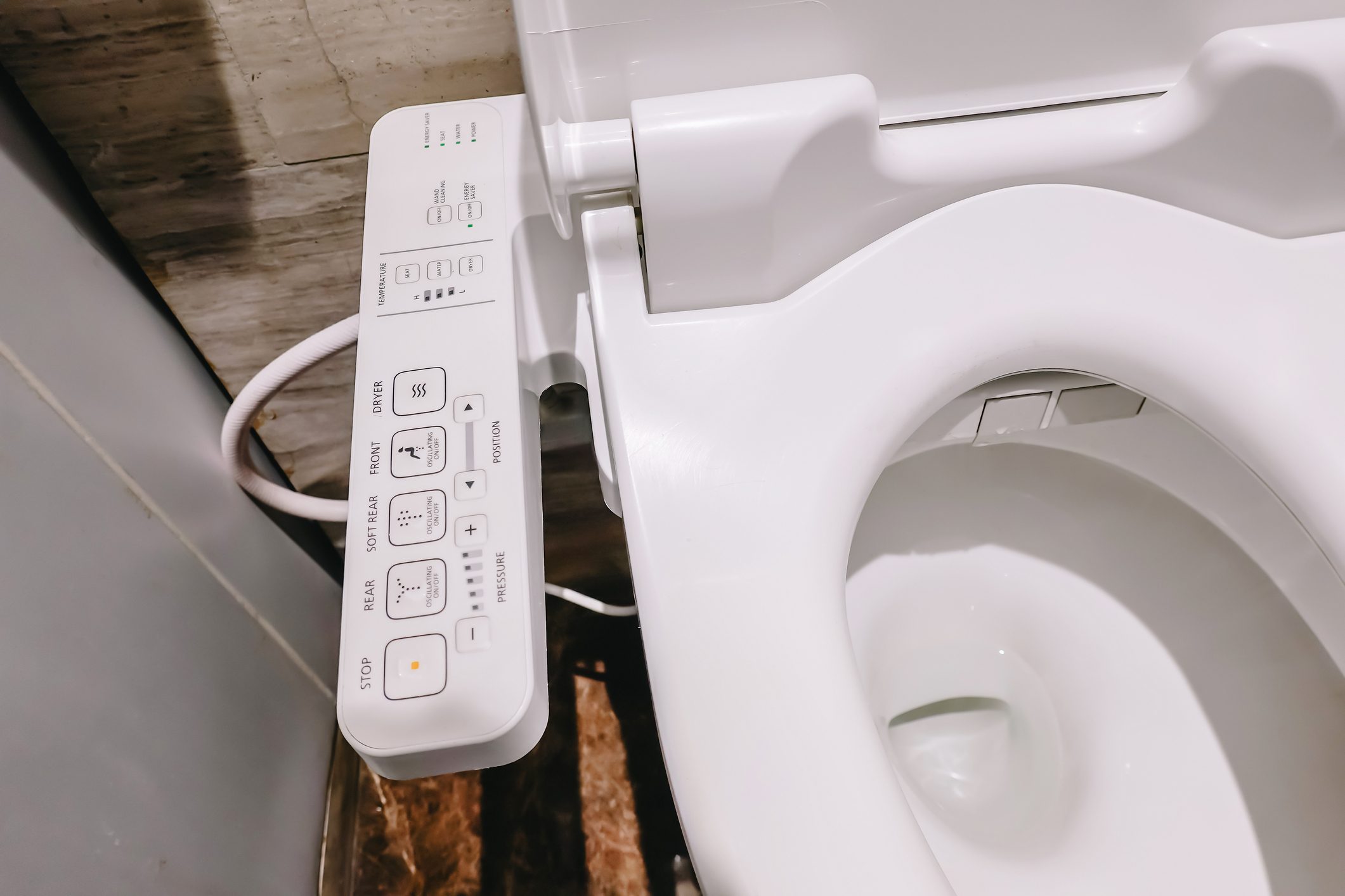 Modern high tech toilet with electronic bidet in Thailand. japan style toilet bowl, high technology sanitary ware.