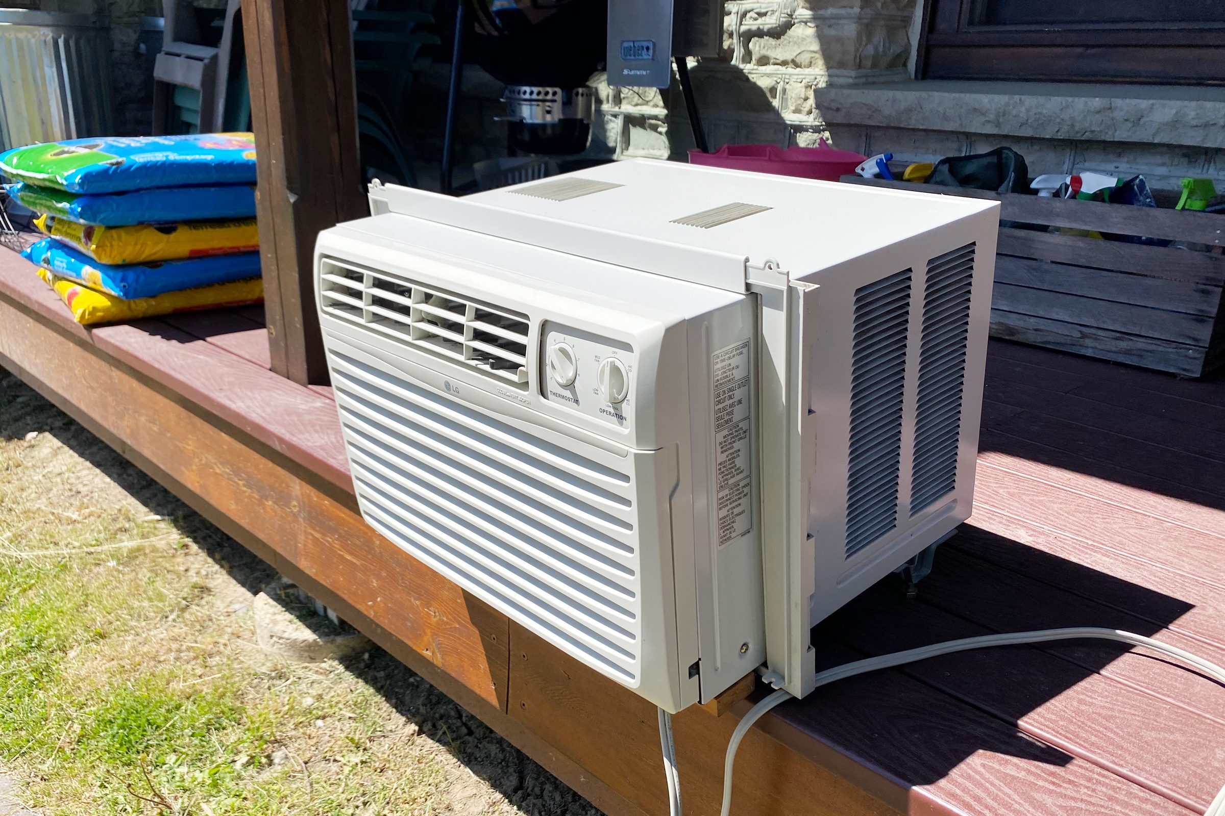 air conditioner on an outdoor deck