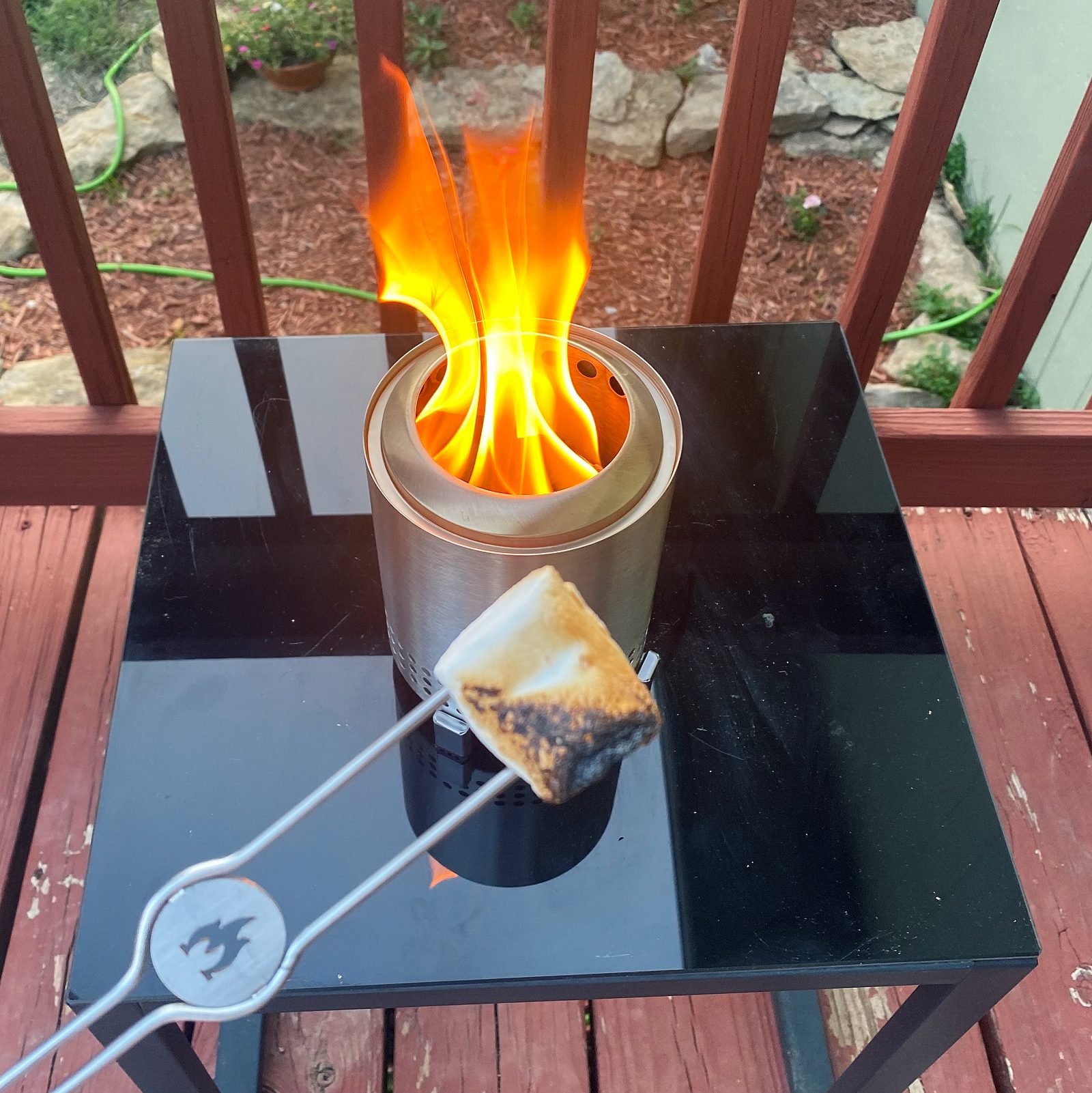 Solo Stove Mesa and a marshmallow being roasted