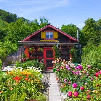 Garden house with cottage flower garden