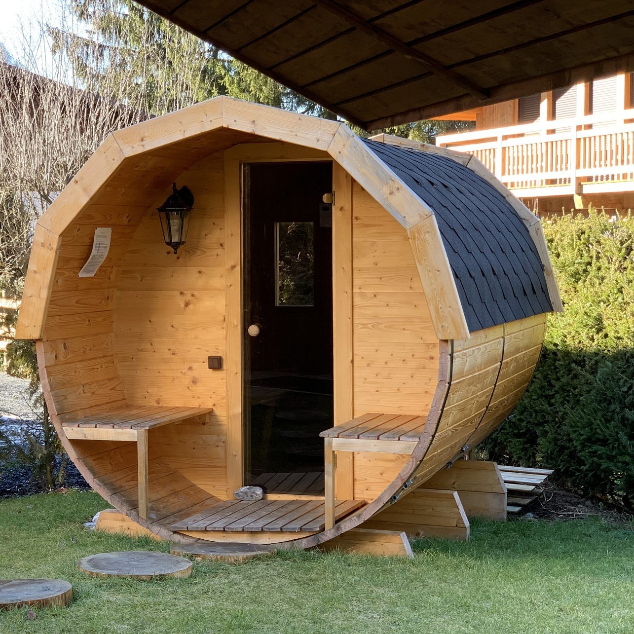 A Sauna in a backyard