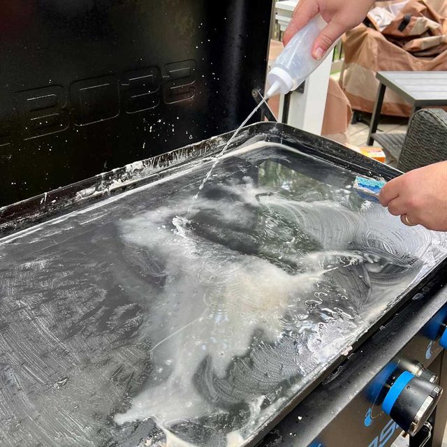 spray water on griddle to rise