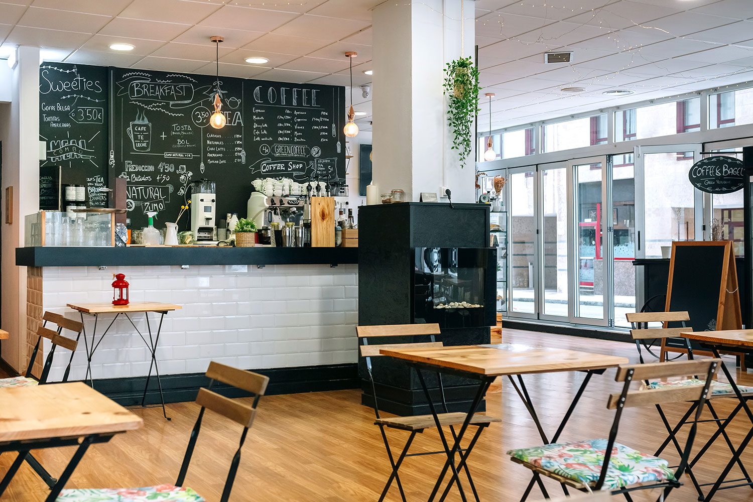 Empty Cafe Interior With Chairs And Tables