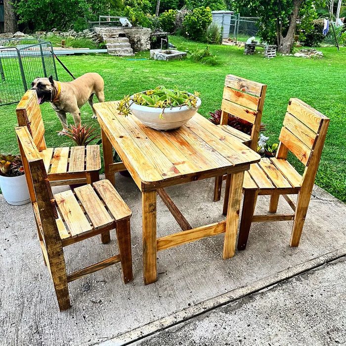 Kids dining table in backyard